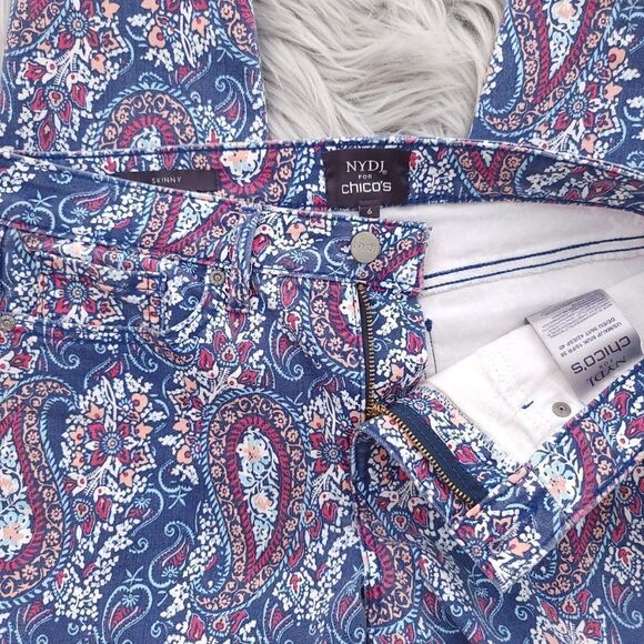 NYDJ For Chicos Floral Paisley Multicolor Skinny Ankle Liftxtuck Tech Jeans 6 - Picture 8 of 9